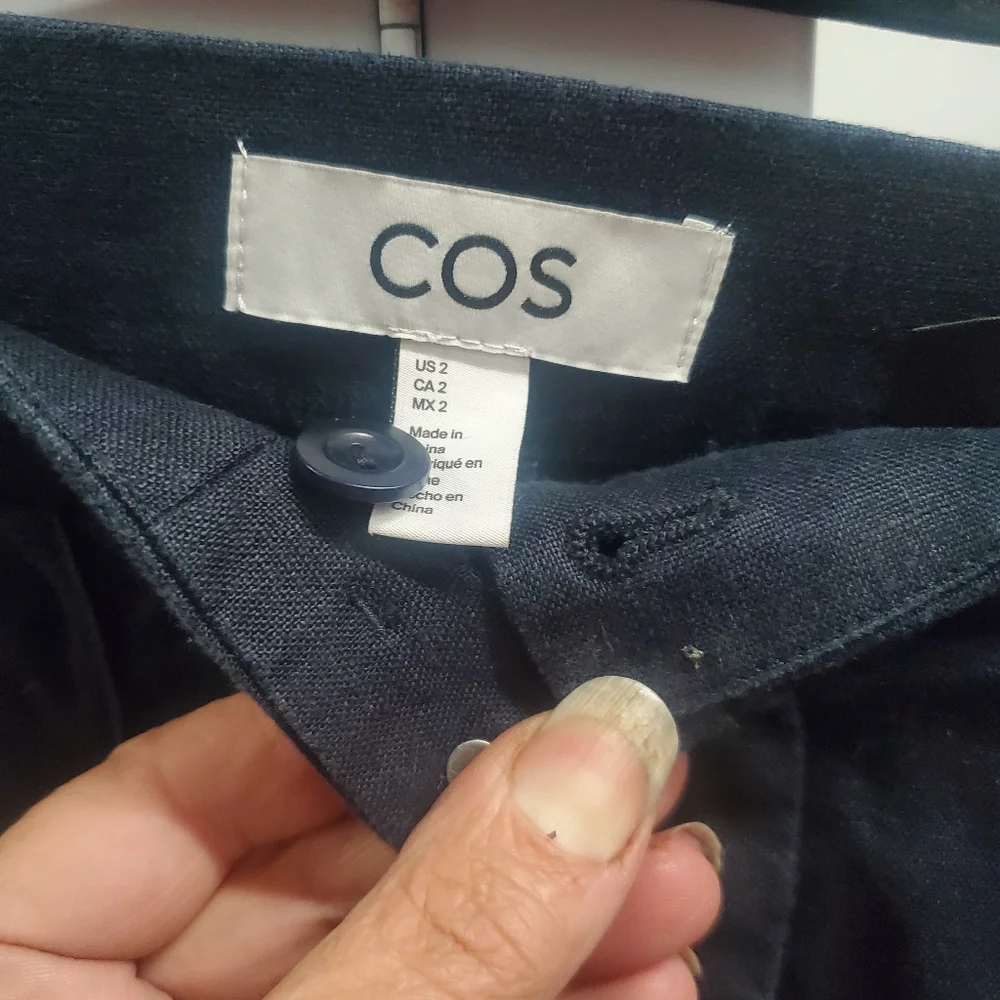 COS High Rise Wide Leg Semi Elastic Waist Pants Linen Flat Front Size 2